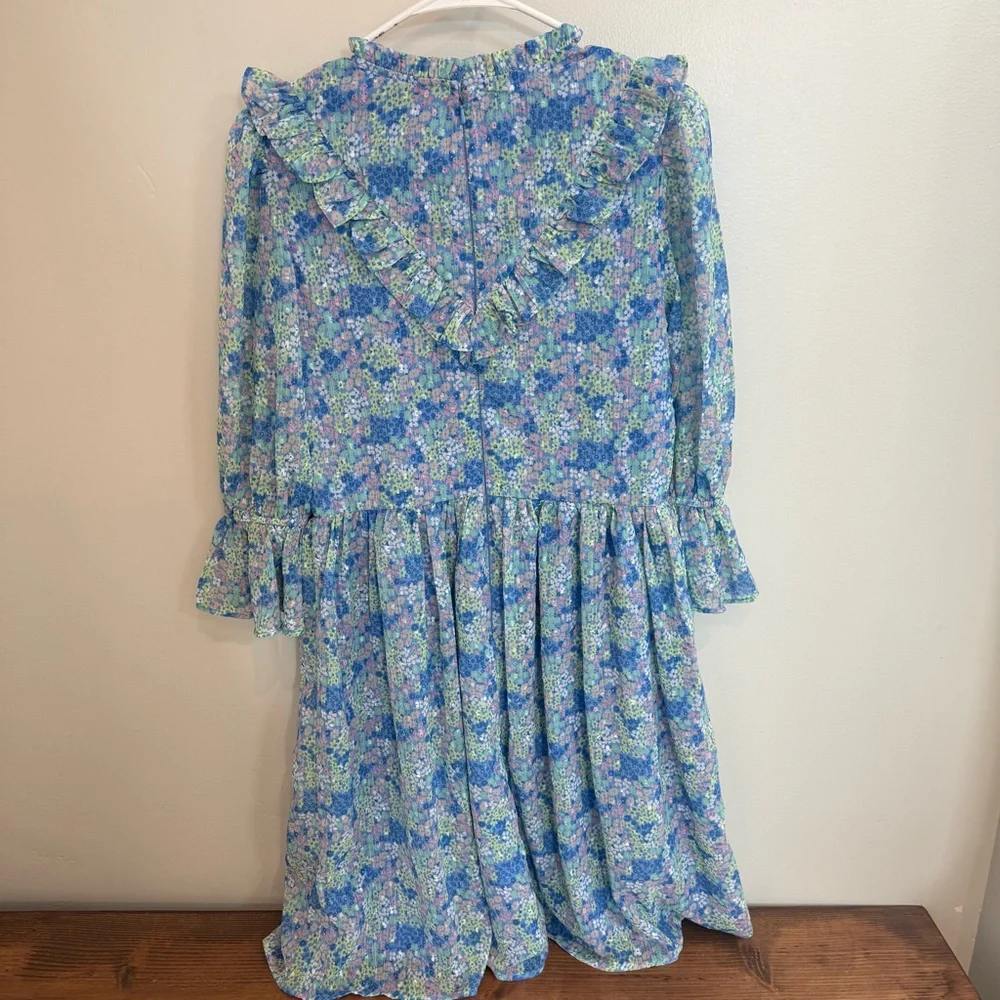 Ivy City Co Blue & Green Floral Ruffle Midi Dress - Picture 2 of 4